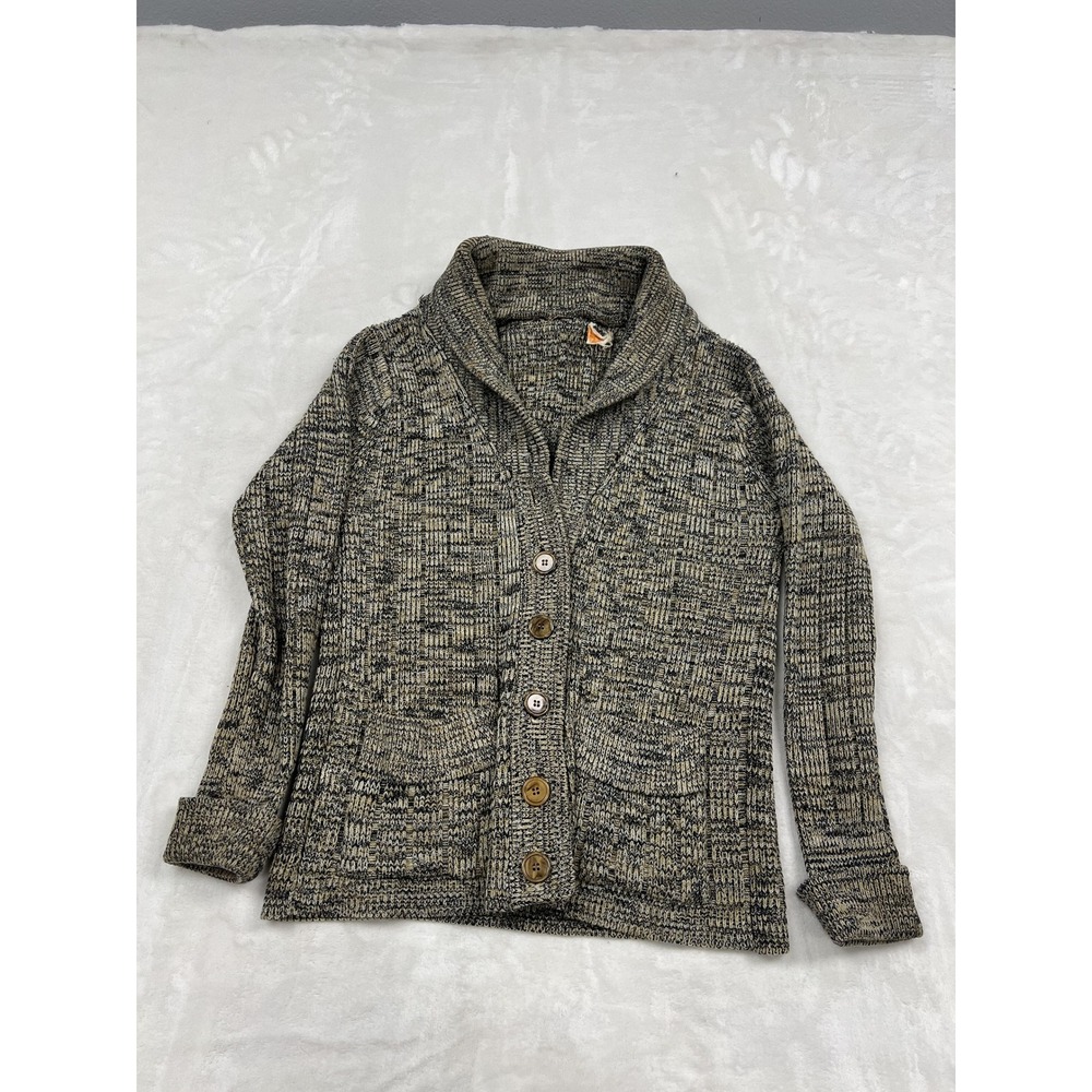 80s Shawl Collar Cardigan Sweater womans M Brown Gray Marled Knit Button Front
